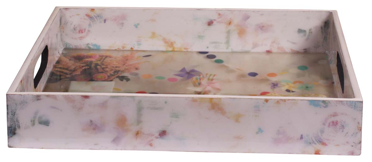 Buy in Bulk Wholesale Serving Tray in MDF - Multicolored - 10” Hand-Crafted Decorative Tray with ‘Dining-Table Display’ Pattern - Classic Serve-Ware/Decor from India
